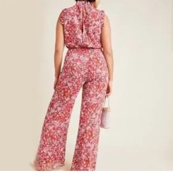 ANTHROPOLOGIE ALI&JAY TROUBADOUR RED FLORAL JUMPSUIT OPEN BACK FEMININE & FLOWY - Picture 3 of 14